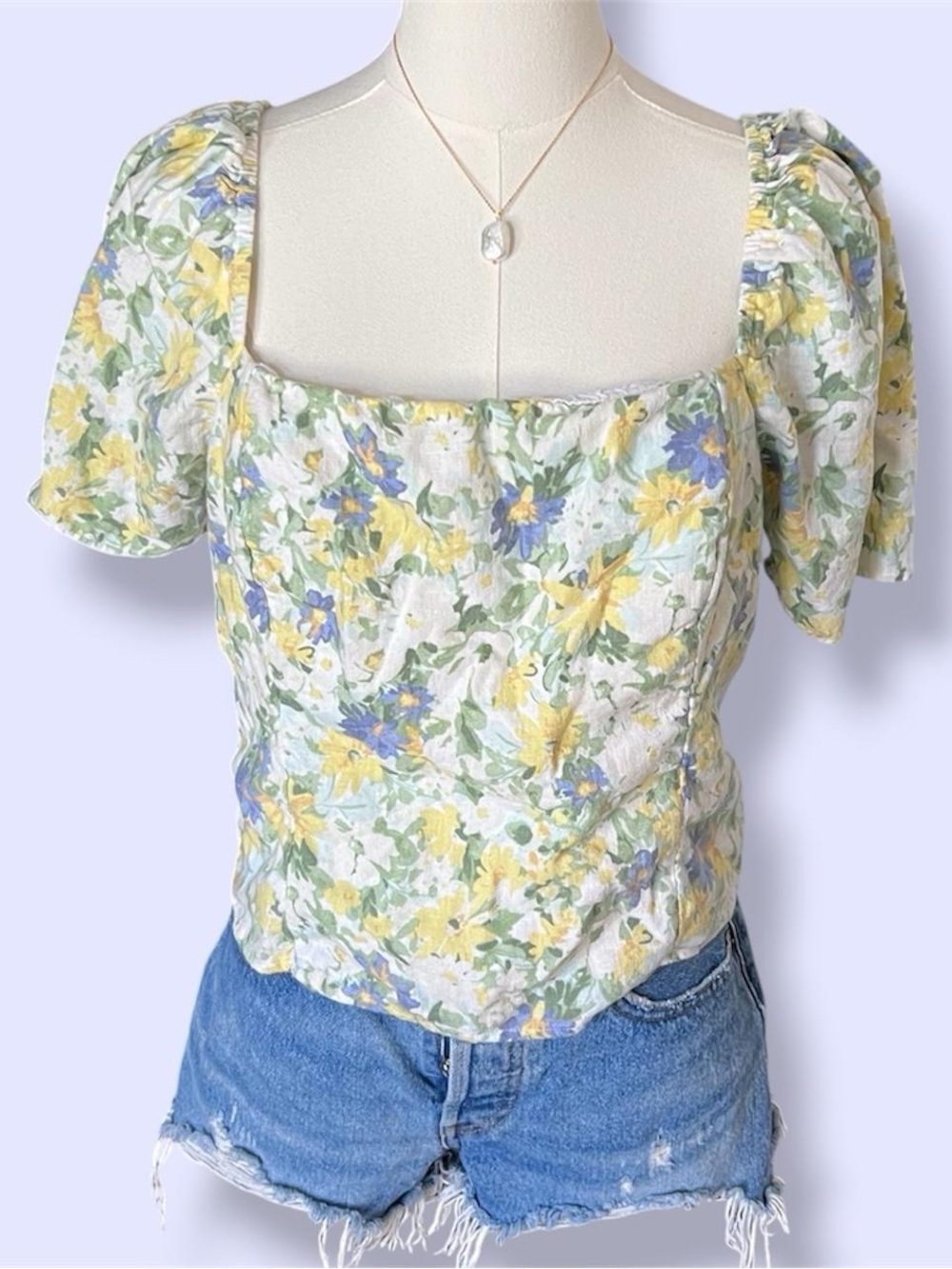 Abercrombie & Fitch Floral Square-Neck Puff Sleeve Top — Size XL 🌸